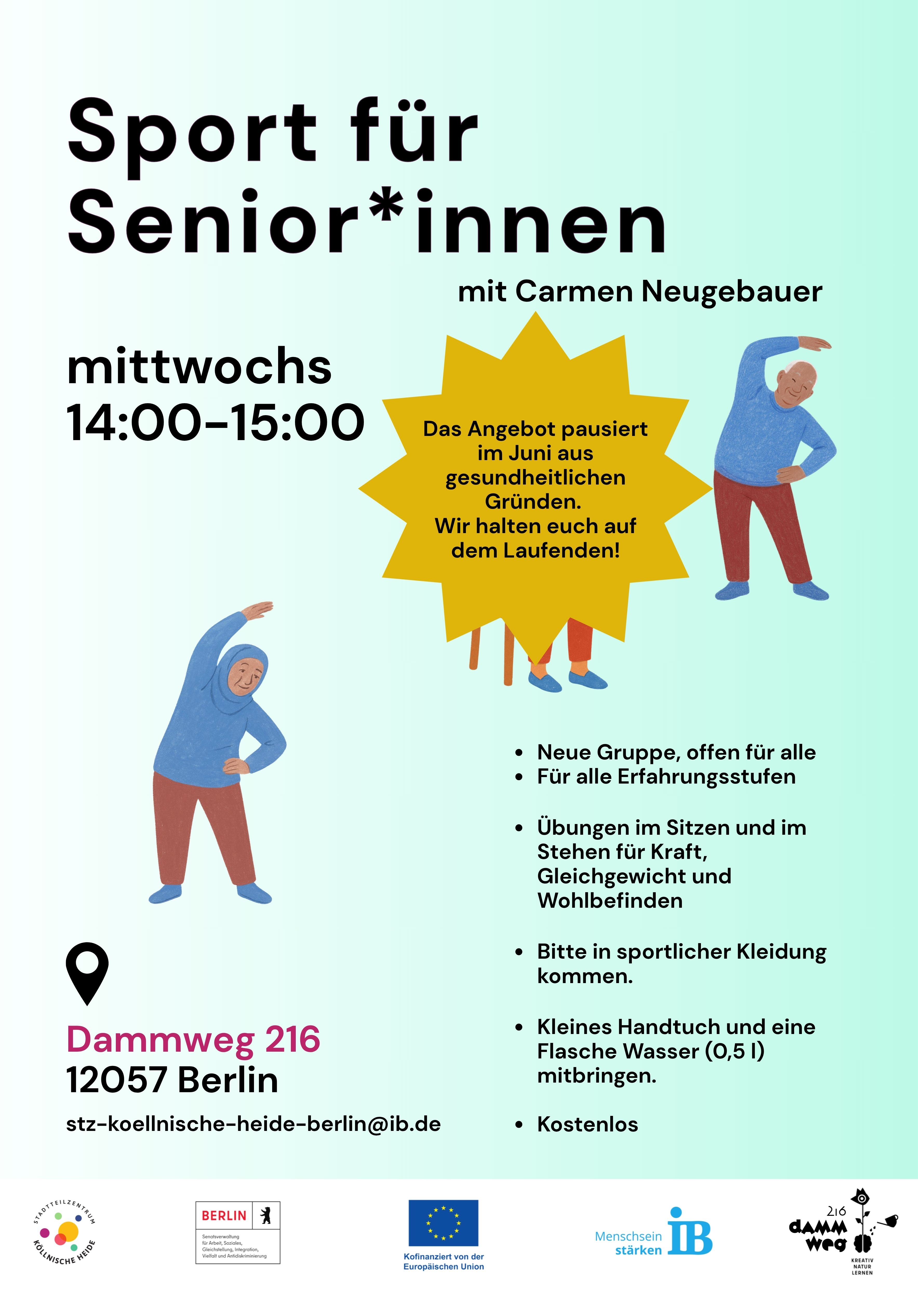 Flyer für Senior*innen-Sport am Dammweg 216